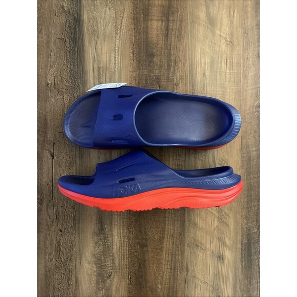 Hoka Ora Recovery Slide 3 Men Size 14 Blue Red Comfort Sandal Slip On New - Picture 1 of 6